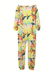  Floral Print Off Shoulder Jumpsuit With Pockets