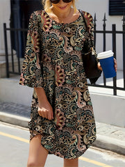  Boho Dress Women's Plus Paisley Print Bell Sleeve