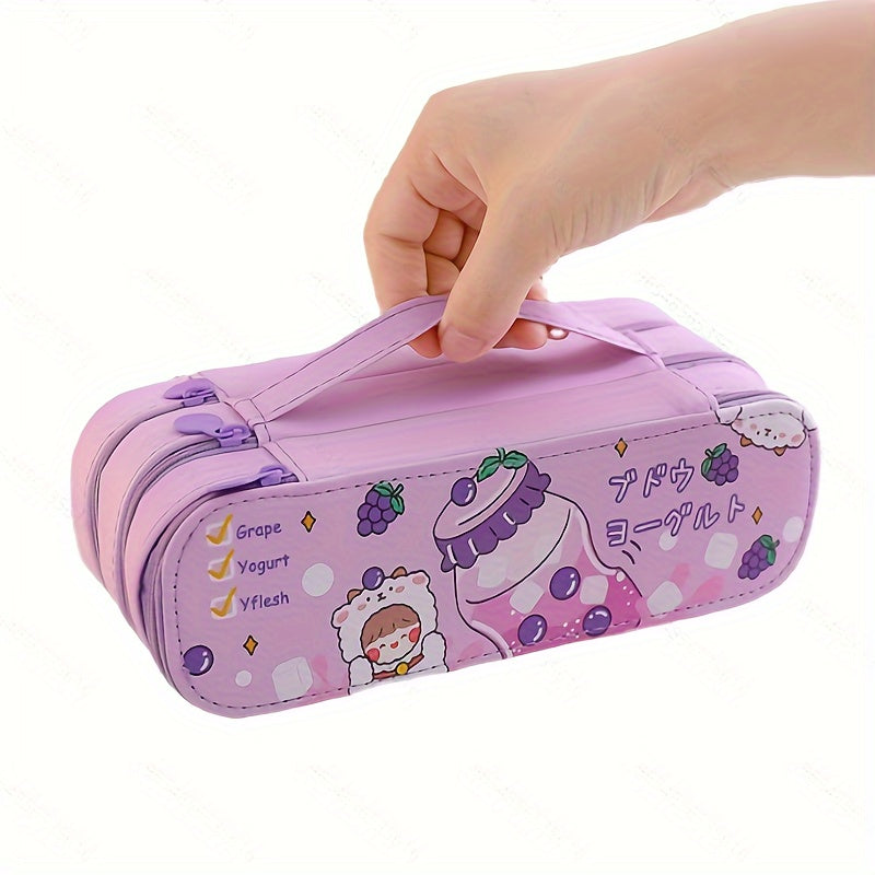 3-Layer Girl Heart Pencil Case Large Capacity Student Stationery