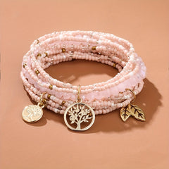 Leaf Shape Pendant Beaded Bracelet Boho Style Hand Jewelry For Women