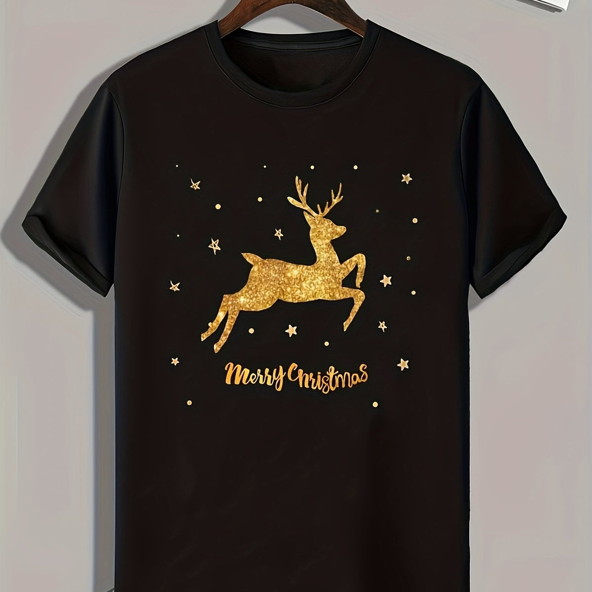 Christmas Deer Print Men's Graphic T-shirt for Summer