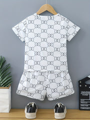 Boys Plaid Casual Outfit T-shirt & Shorts Set Summer