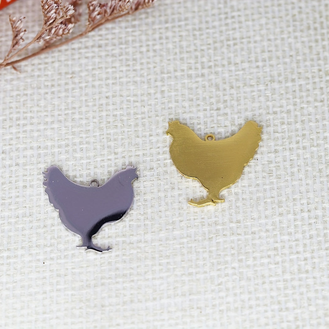 5pcs Chicken Stainless Steel Charm Jewelry Making DIY Crafts