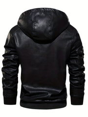 Men's PU Hooded Jacket Zip Up Leather Jacket Spring Fall