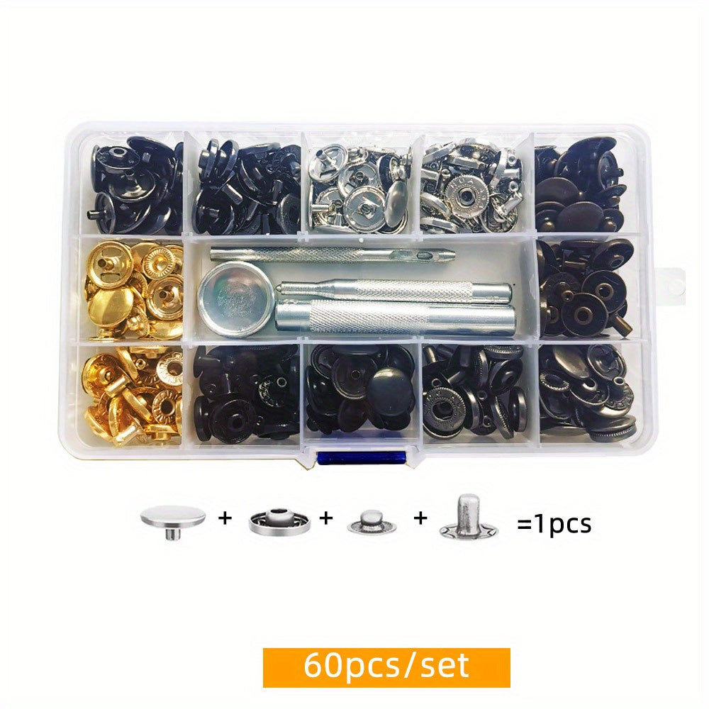 60pcs 15mm Metal Snap Fasteners Kit with Install Tools for Clothes