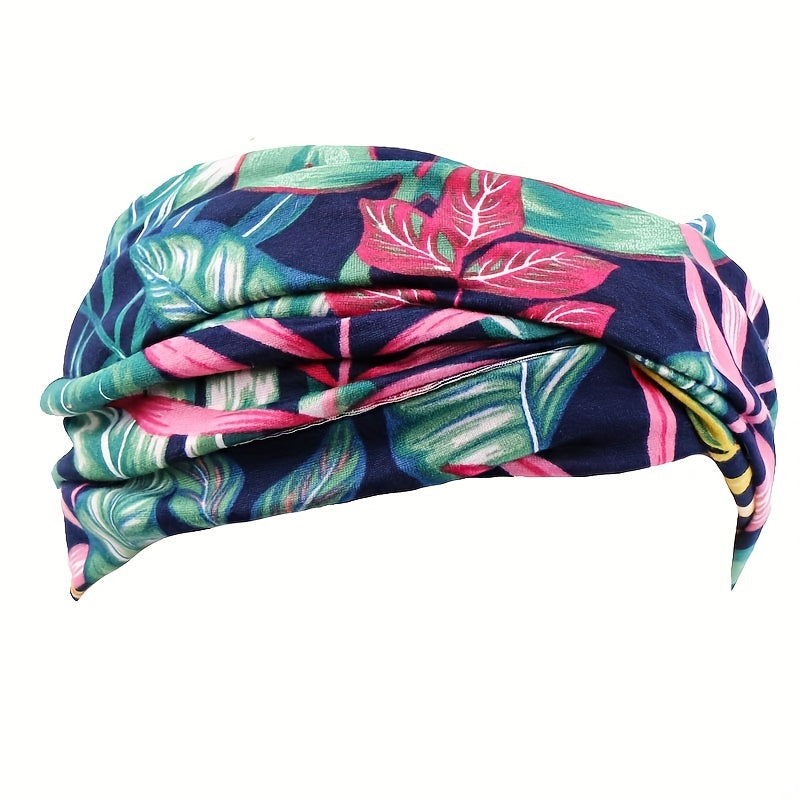 Boho Print Wide Headband Stretchy Sweatband for Women
