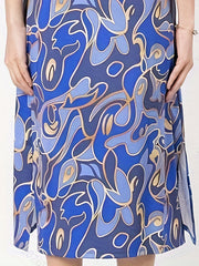  Abstract Print Cap Sleeve Stretch Split Dress