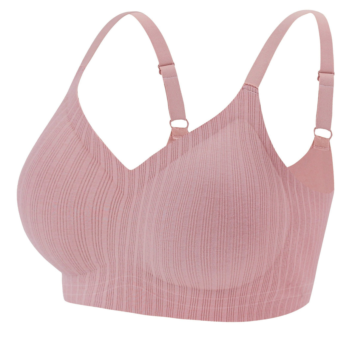 Pink Wireless Breathable Full Coverage Bra Solid Striped High Elastic Lingerie