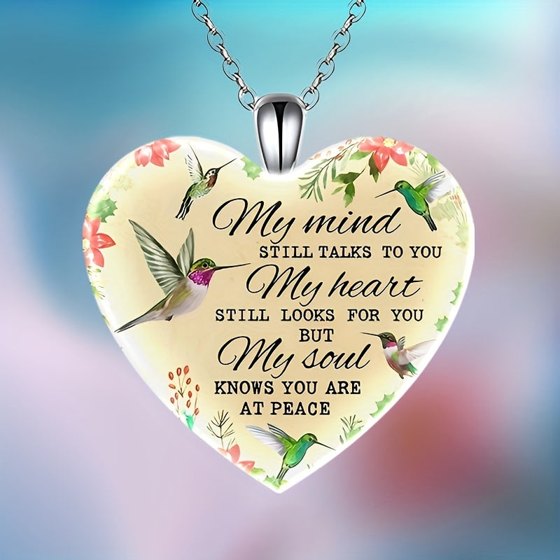 Love Heart Pendant Necklace With Bird Pattern Holiday Party Jewelry