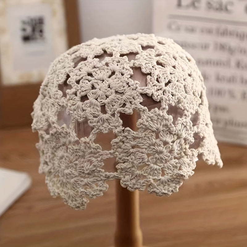 Crochet Beanie Flower Hollow Out Knitted Cloche Skull Cap