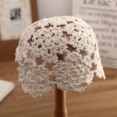 Crochet Beanie Flower Hollow Out Knitted Cloche Skull Cap