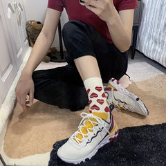 4 Pairs Heart Print Socks For Women Mid Tube Stockings Hosiery