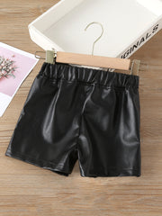 Girls PU Leather Patched Pocket Shorts Winter Clothes