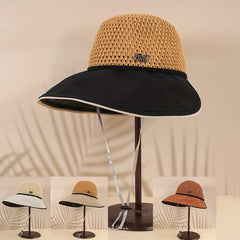 Wide Brim Breathable Sun Hat Stylish Block Hollow Crochet Bucket Hats