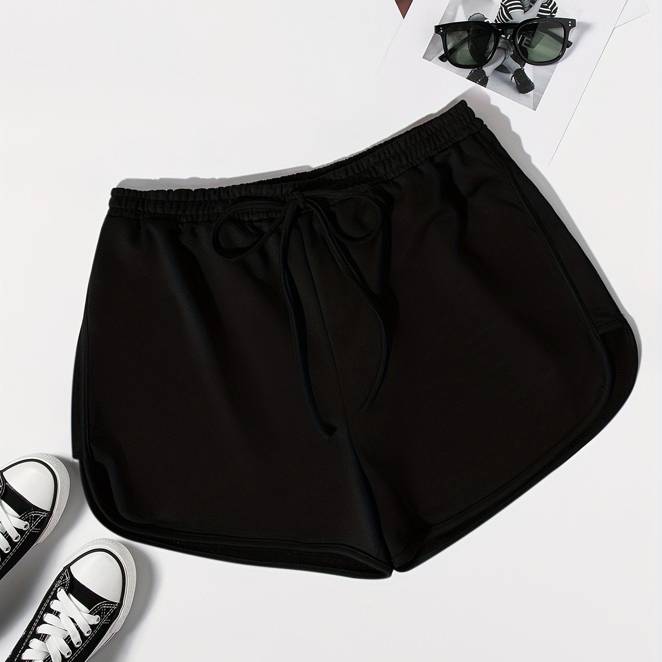  Basic Shorts Women's Plus Solid Elastic Waist Slight Stretch