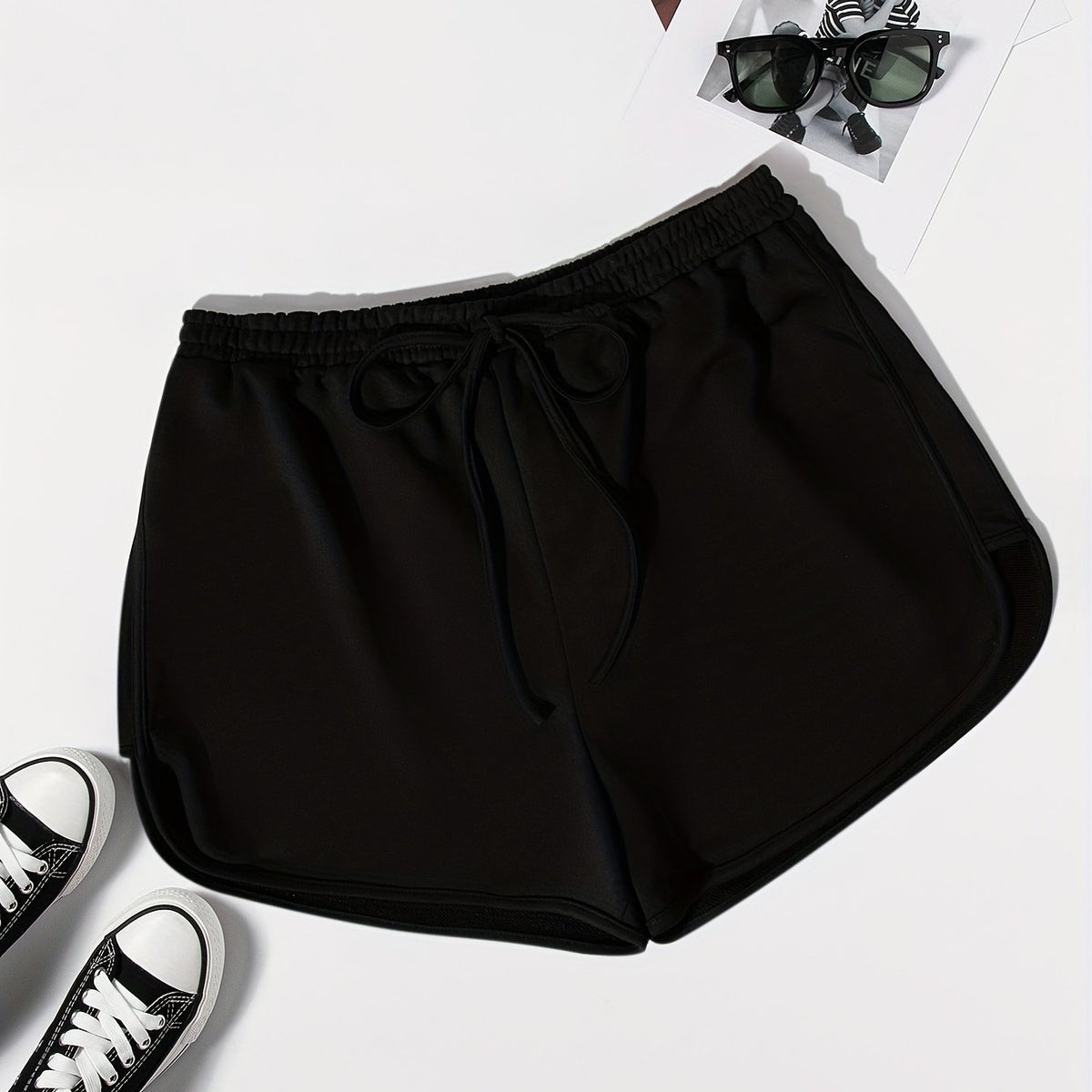  Basic Shorts Women's Plus Solid Elastic Waist Slight Stretch