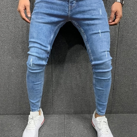 Men's Distressed Cotton Jeans Slim Fit Street Style Denim Pants