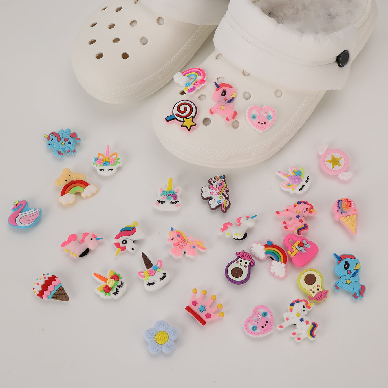 30pcs Unicorn Rainbow Avocado Shoe Charms for Women Girls