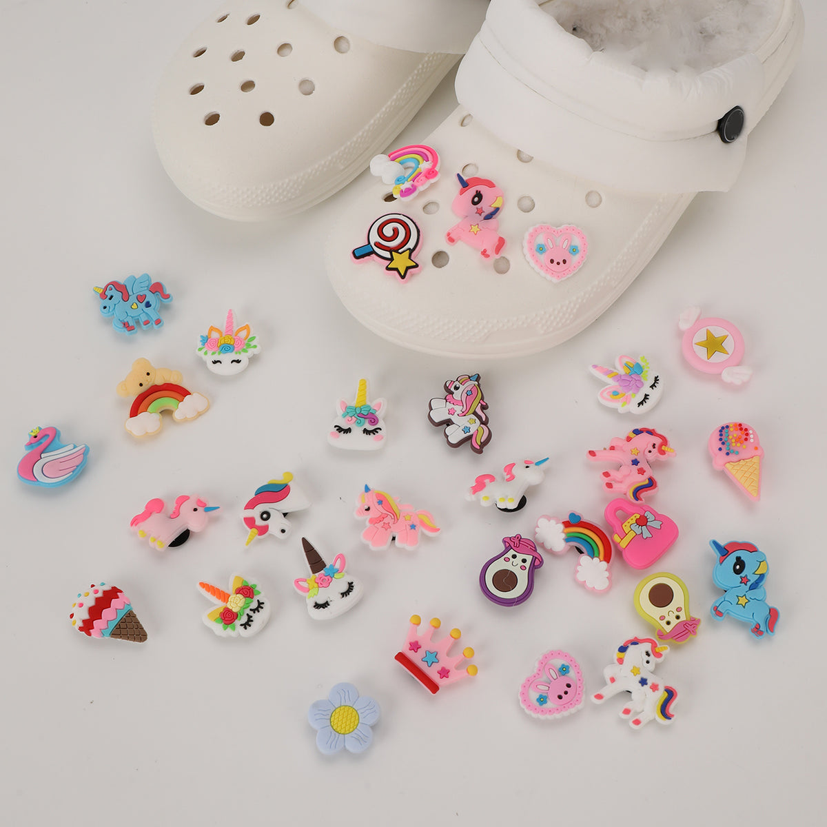 30pcs Unicorn Rainbow Avocado Shoe Charms for Women Girls