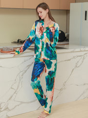 Colorblock Pajama Set Long Sleeve Top & Pants
