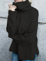  Solid Turtleneck Sweater Split Warm Knitted Jumper