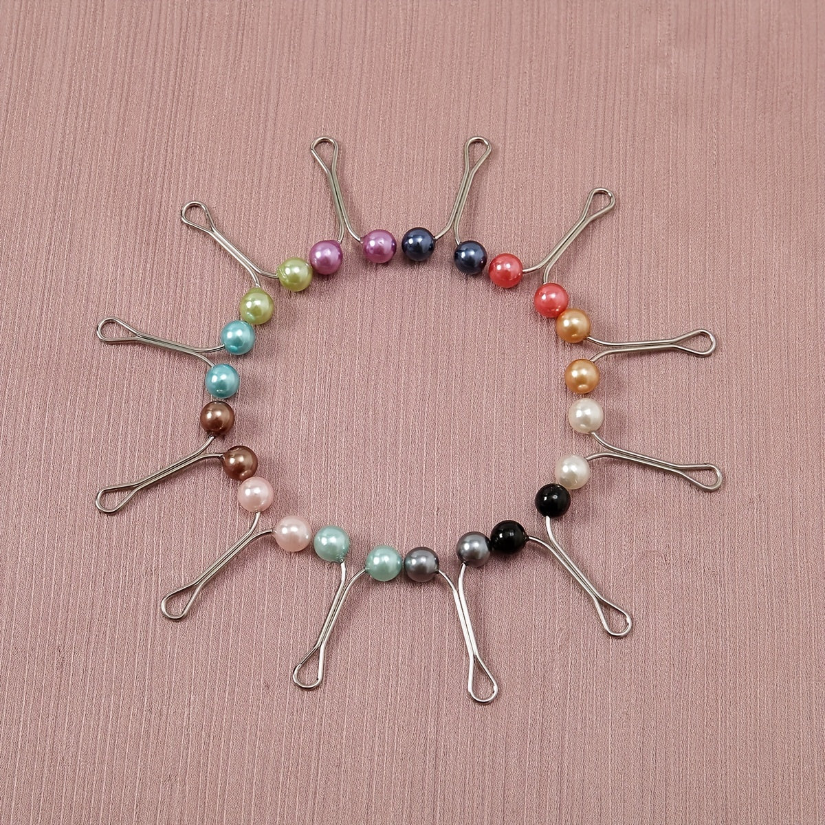 12pcs Faux Pearl Scarf Pin Headscarf U Shape Clip Shawl Brooch Multicolor