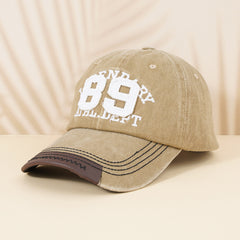 Distressed Baseball Cap with Leather Patch Embroidery