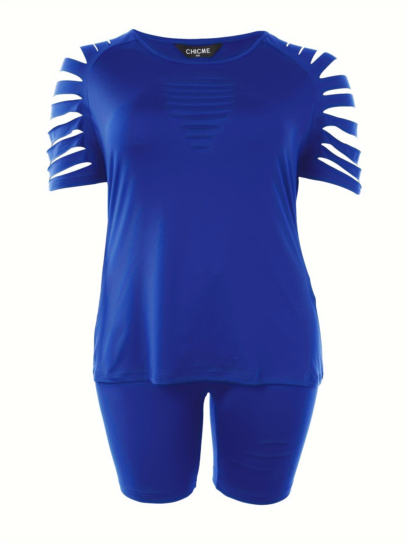 Women's Plus Solid Cut Out Tee & Biker Shorts Set