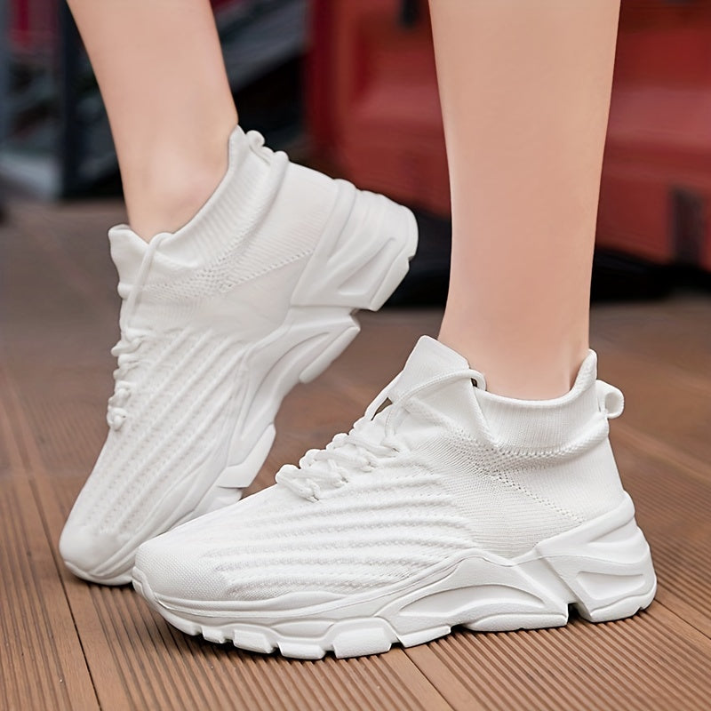 Women's Knit Platform Sneakers Breathable Lace Up Outdoor Shoes