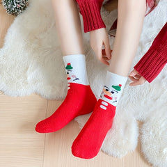 4 Pairs Christmas Print Socks Winter Knit Stockings Women's Hosiery