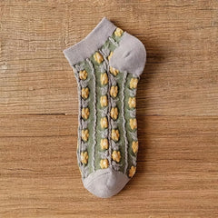 5 Pairs 3D Floral Textured Socks Retro Short Socks Women's Stockings