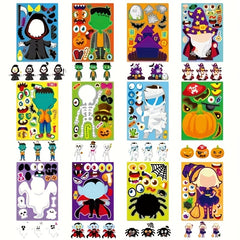 24 Halloween Face Stickers Spooky Pumpkins Ghosts Witches Self Adhesive Paper