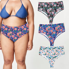 3 Pack Plus Size Ditsy Floral Print Panties Set Medium Stretch