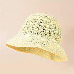 Striped Crochet Bucket Hat Hollow Straw Sun Hat Lightweight Casual Cloche Hat