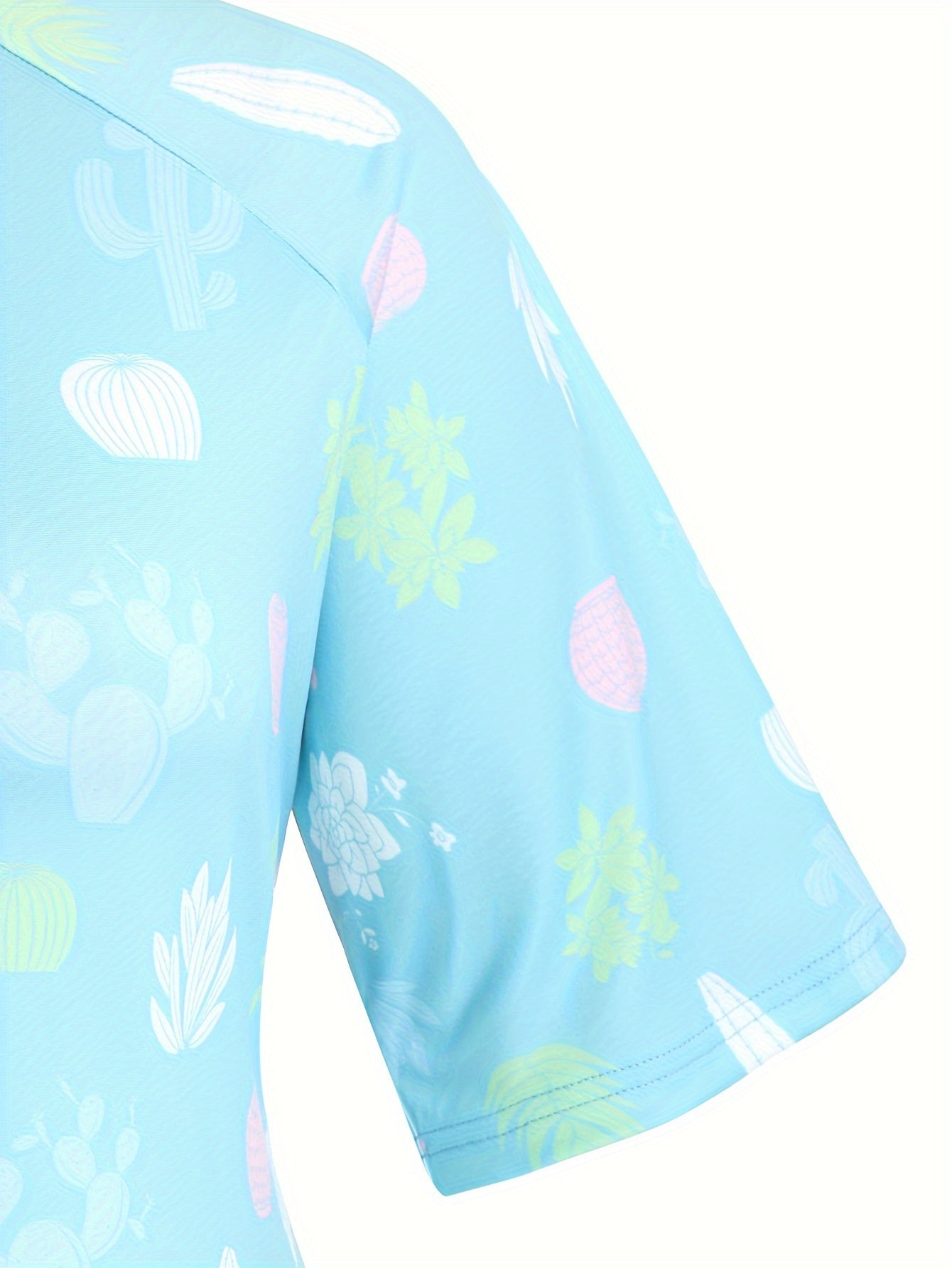  Plant Print Short Sleeve Round Neck Tee Sleep Dress