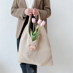 Cartoon Bear Head Knitted Shoulder Tote Bag Large Capacity Mommy Bag