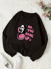 Skull & Letter Print Sweatshirt Crew Neck Casual Women's