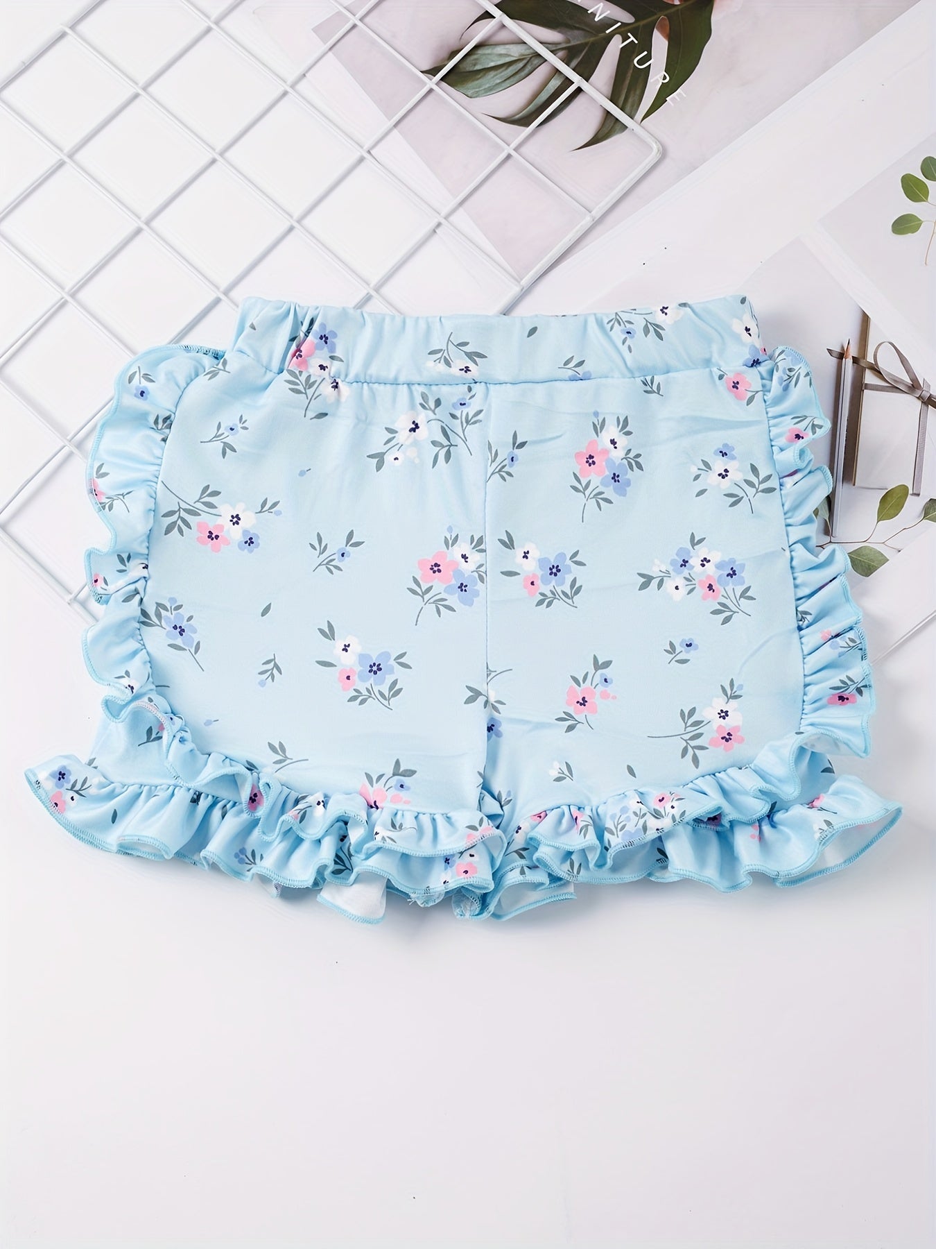 Girls Flower Ruffle Trim Shorts - Kids Summer Clothing