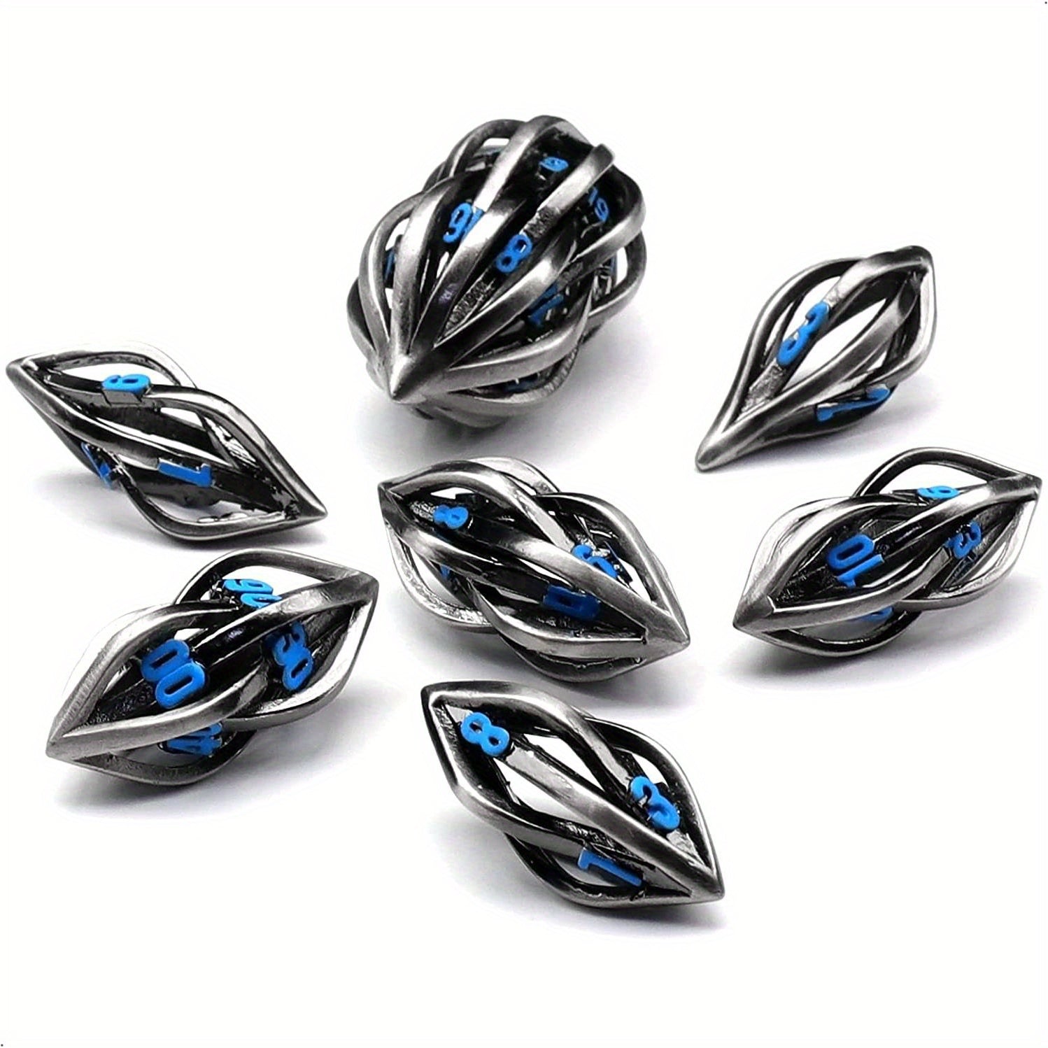 7pcs Metal Hollow Dice Set Polyhedral for Christmas & Halloween