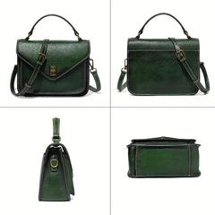 Vintage Brown Leather Crossbody Bag for Women with Top Handle Kiss Lock Closure