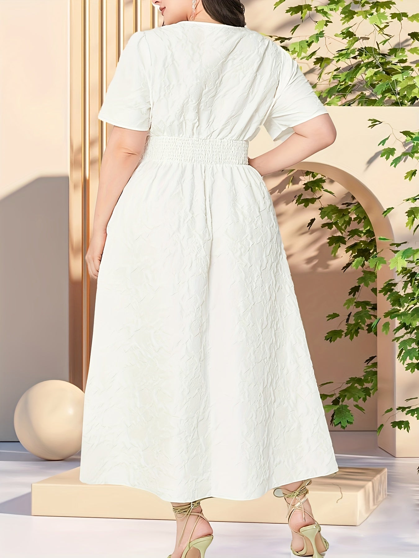  Solid Textured Button Decor Maxi Dress
