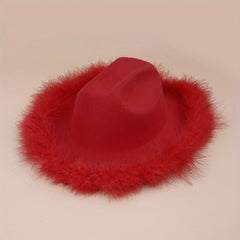 Feather Brim Cowgirl Hat Outdoor Sun Fedora Cap