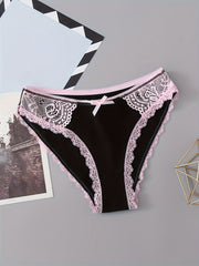 6pcs Bow Lace Bikini Panties Colorblock Intimates Lingerie Underwear
