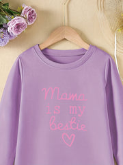 Girls' Letter Mama Is My Bestie Print Long Sleeve Dress