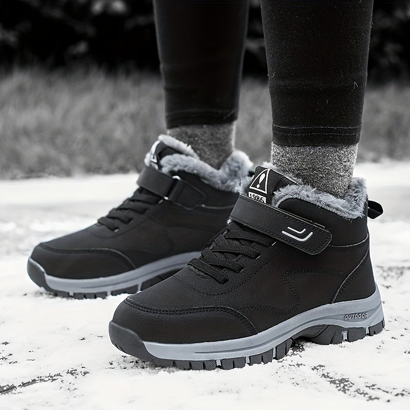 Warm Snow Boots Hook & Loop Winter Keep Warm Boots Comfort Flat Walking Boots