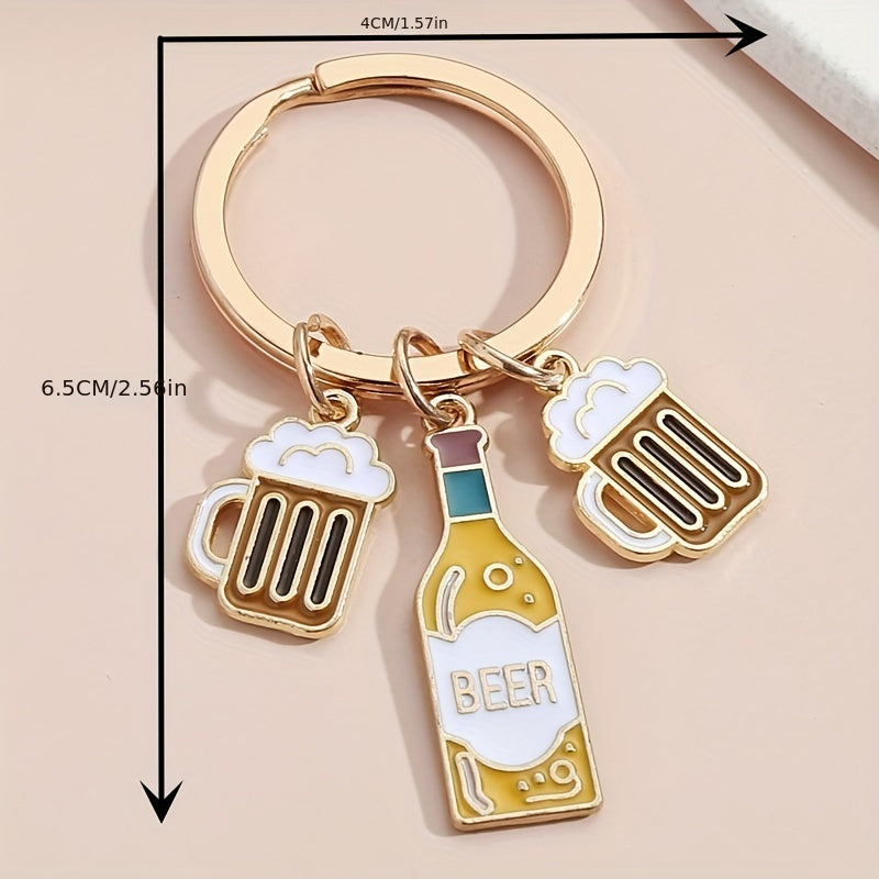 Cartoon Beer Keychain Creative Key Ring Purse Bag Backpack Car Charm