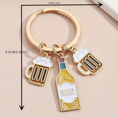 Cartoon Beer Keychain Creative Key Ring Purse Bag Backpack Car Charm