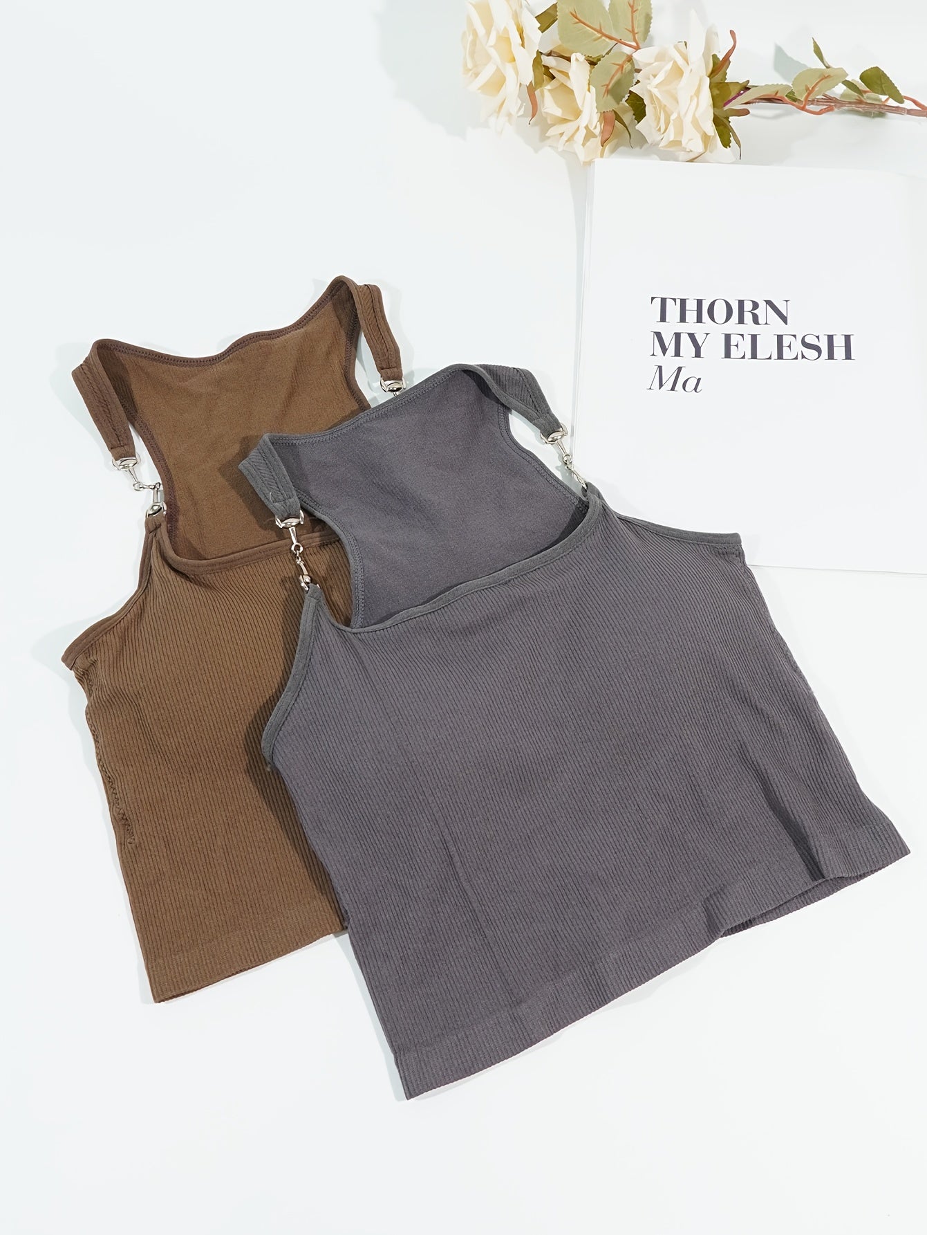 2pcs Chain Linked Cami Tops Ribbed Sleeveless Slim Fit Women's Lingerie