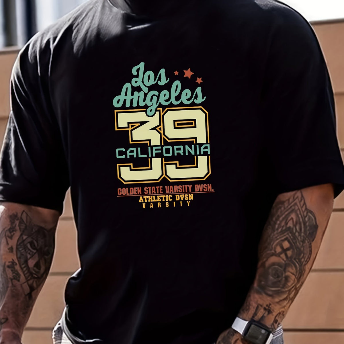 Classic Retro Letter And Number Print Men's Graphic Crew Neck T shirt