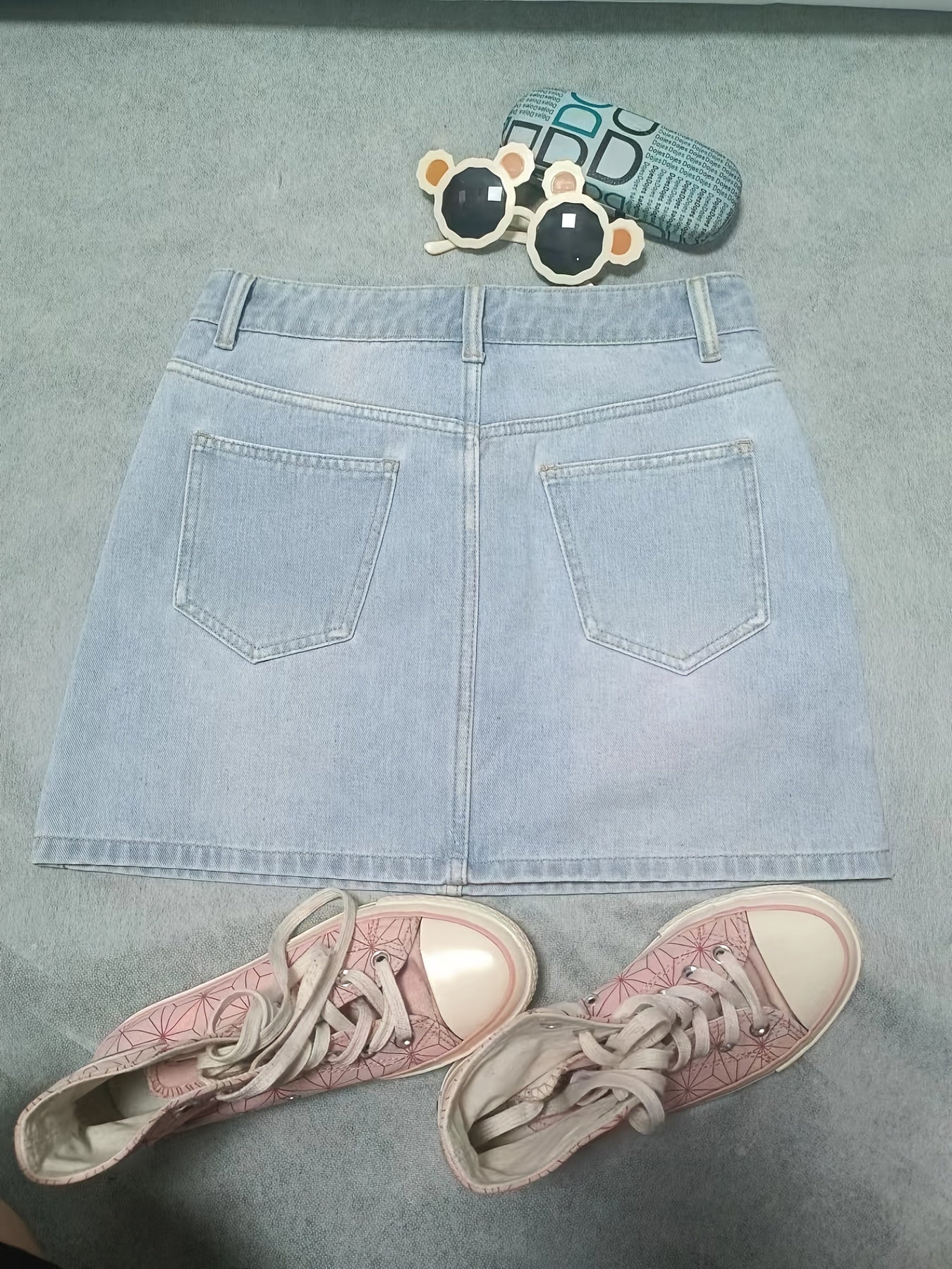 Denim Mini Skirt with Pockets and Side Slit